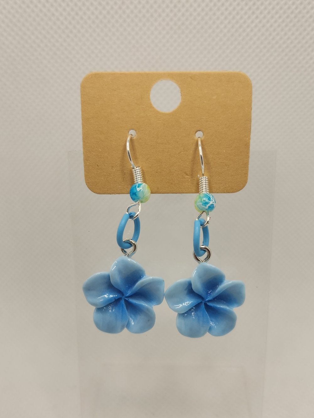 Small Blue Plumera Flower Earrings